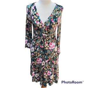 Anthropologie Stretch Jersey Floral V-neck Long Sleeve Midi Dress size M